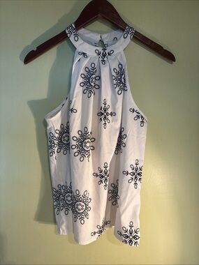 SHEIN White Halter Camisole with Black Embroidered Motifs
